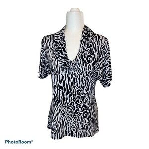 Cable & Gauge Top Zebra Print w/swoop neck Like New Size M